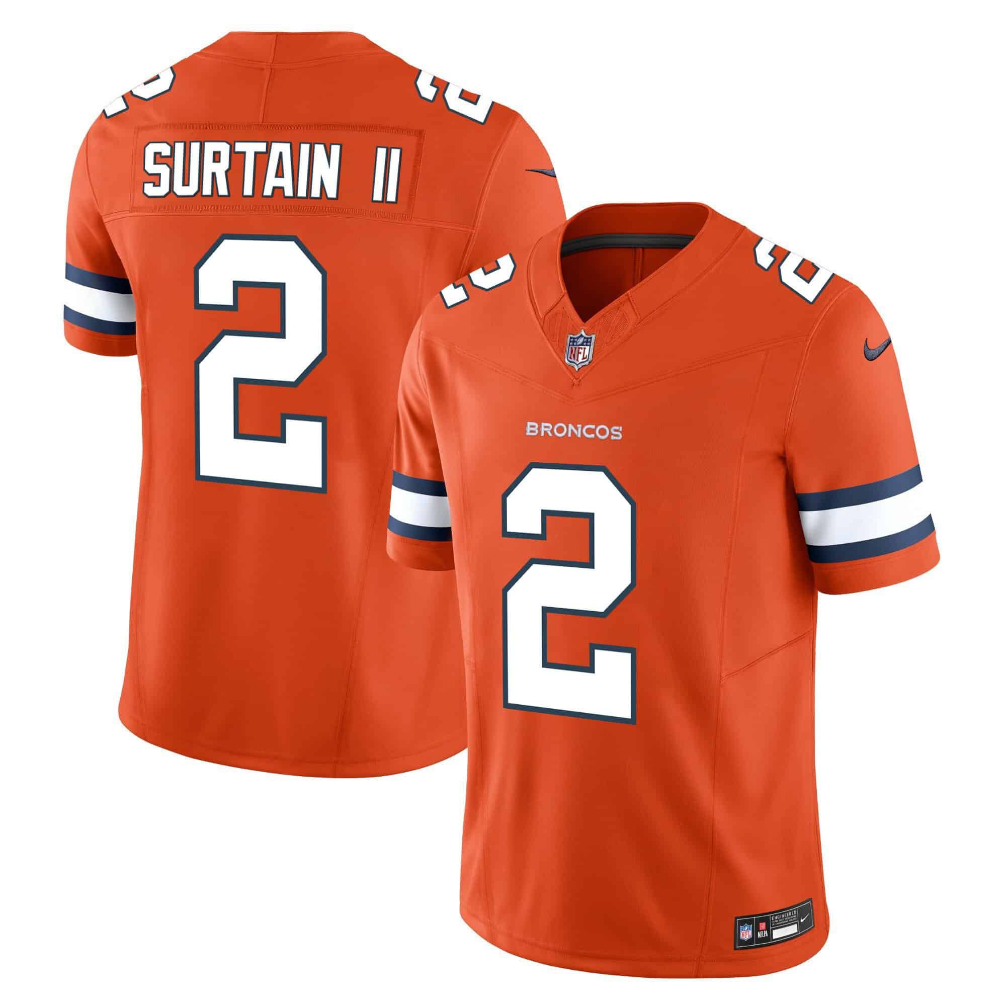 Men Denver Broncos #2 Surtain ii Orange 2024 Nike Vapor Limited NFL Jersey style 2->indianapolis colts->NFL Jersey